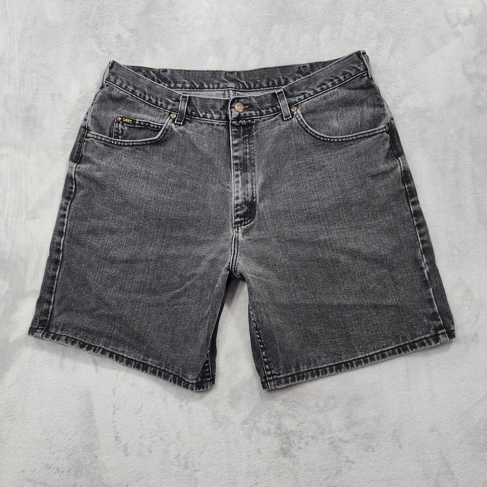 Vintage Lee Shorts Mens 36 Faded Black Denim 5 Pocket Jorts Casual Distressed